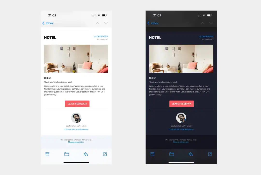 Dark Mode Accessible Email Design Example