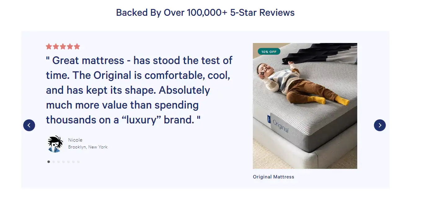Loyal Customers Casper Social Proof Testimonial Example