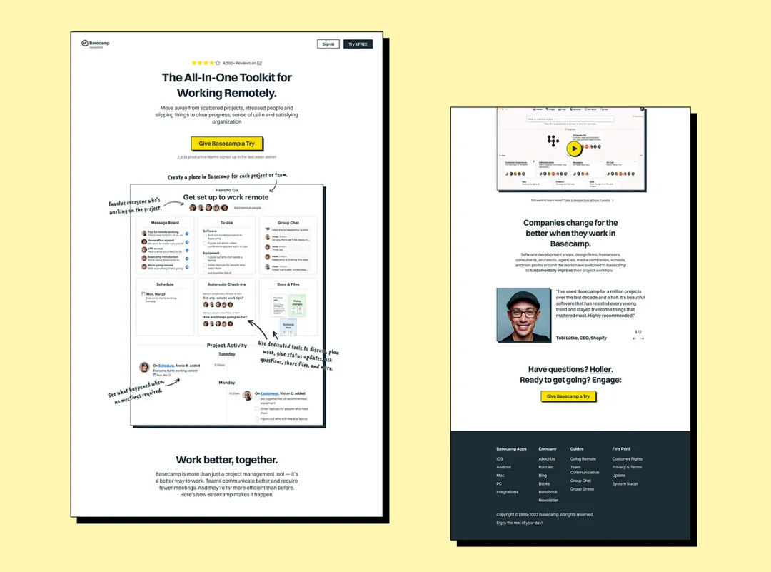 Basecamp Homepage Wireframe Design Example