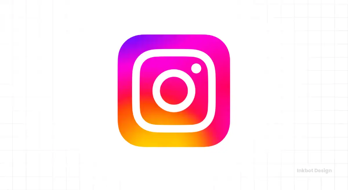 Instagram app icon, colorful gradient square with white camera outline; Inkbot Design.