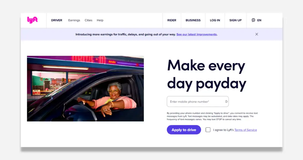Best Landing Pages Lyft Apply To Drive Landing Page Example