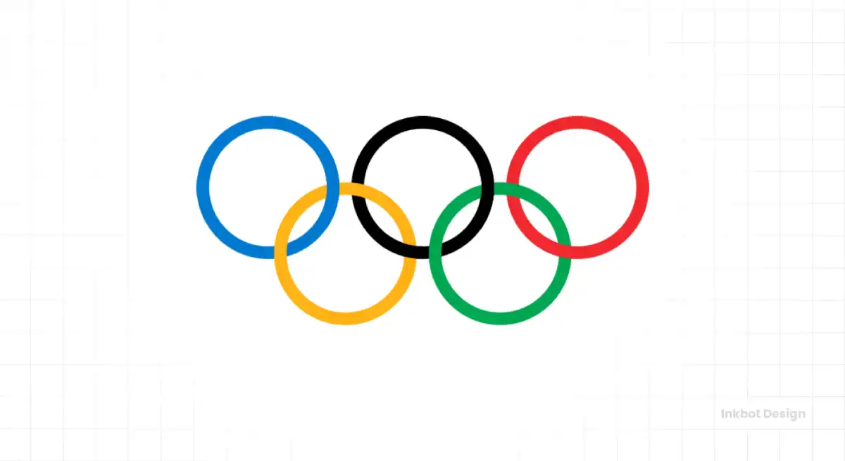 Olympic rings, interlocking blue, yellow, black, green, red logo in a modern vector design Inkbot Design.