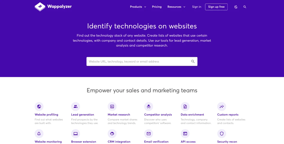 Wappalyzer Competitor Analysis Tool