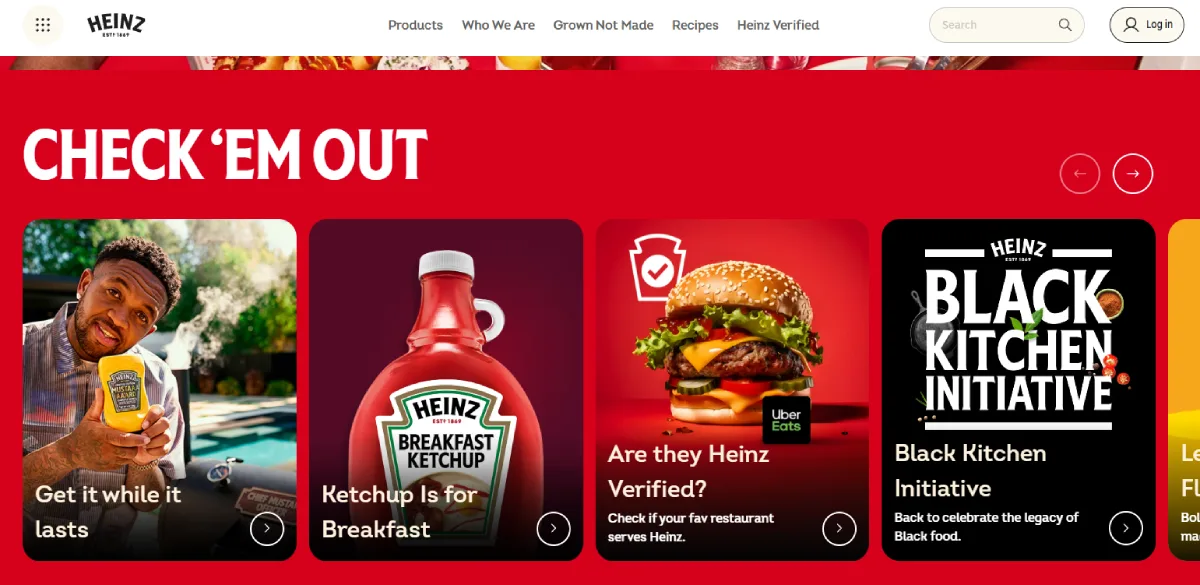 Heinz hero CHECK EM OUT with Heinz Ketchup bottle, a man holding mustard, a burger for Uber Eats, Black Kitchen Initiative.