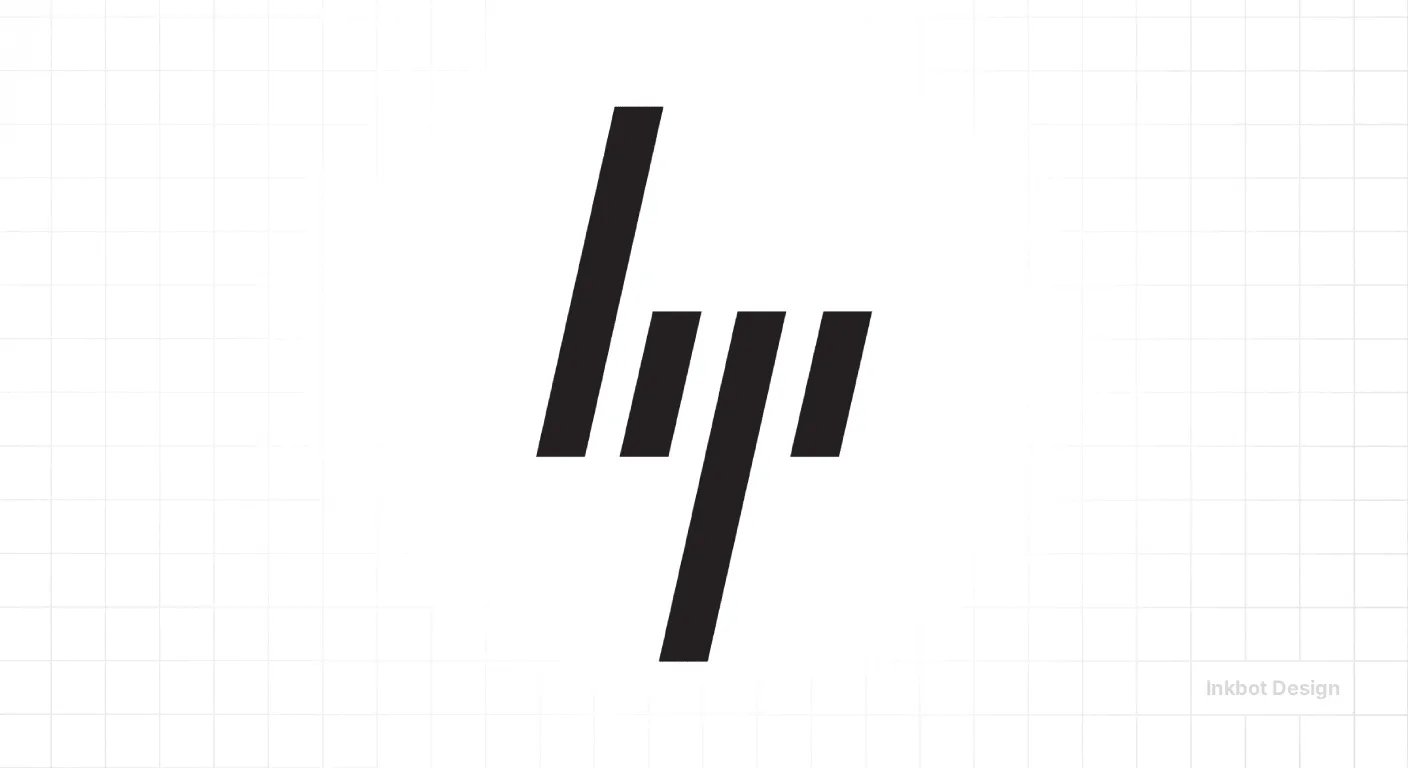 HP Inc. minimalist logo with diagonal strokes across a white grid background.