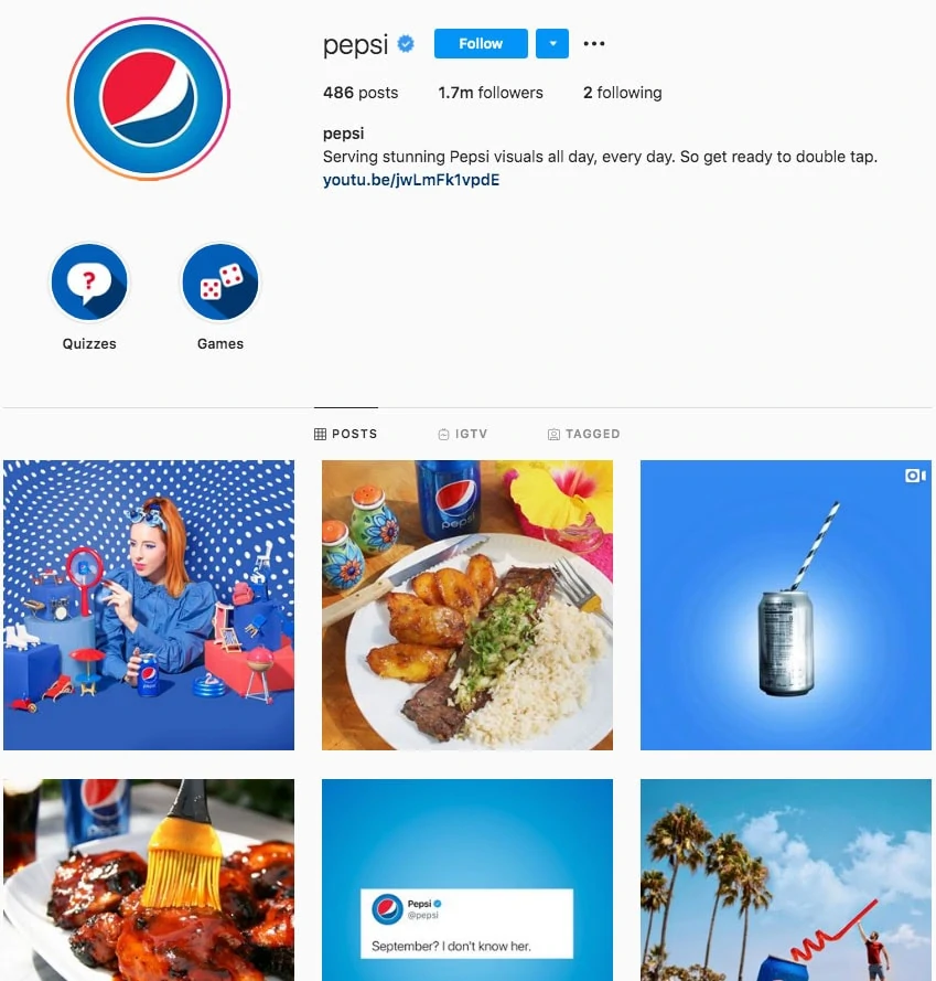 Matériaux marketing Instagram de Pepsi