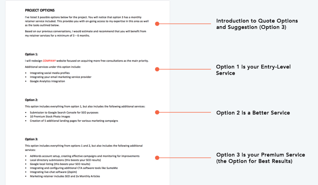 Proposal Template Pricing Options