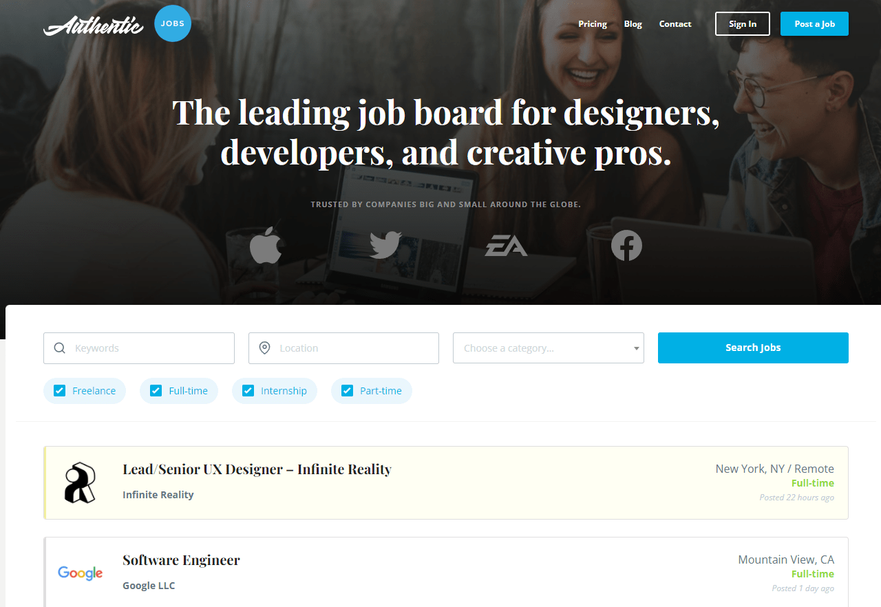 Authentic Jobs Website Design 