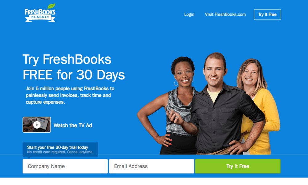 Free Trial Landing Page Freshbooks