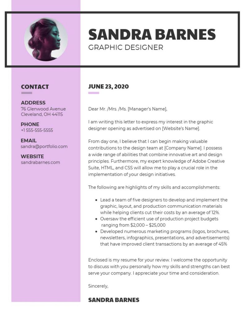 Modern Graphic Design Cover Letter Template