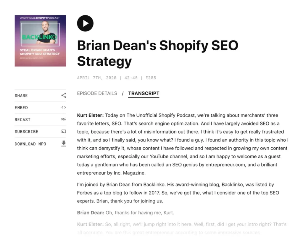 Unofficial Shopify Podcast Brian Dean