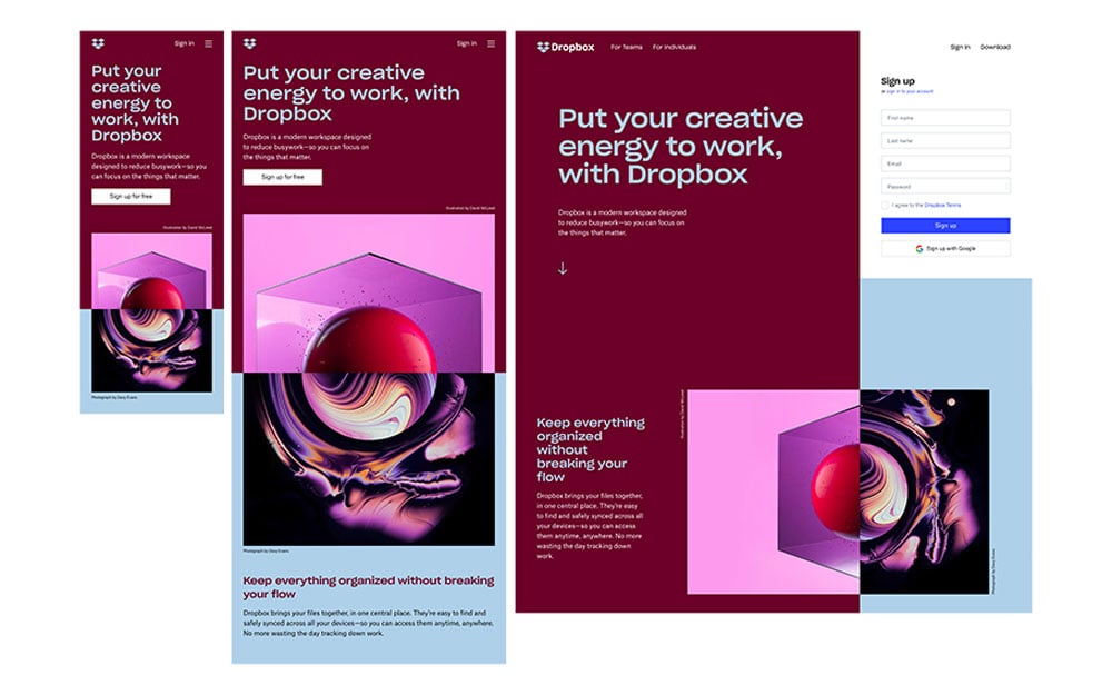 Resposive Web Design Example Dropbox