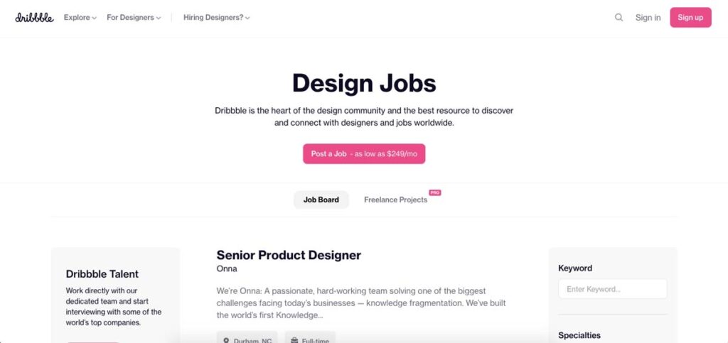 Dribbble Design Jobs Board