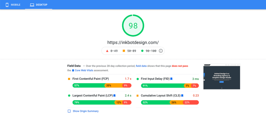 Google Pagespeed Insights Test Speed