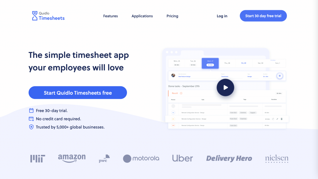 Quidlo Timesheets Website Preview