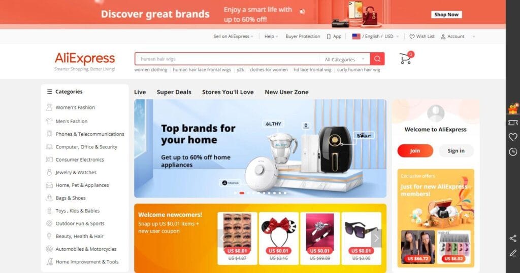 Aliexpress Website Design