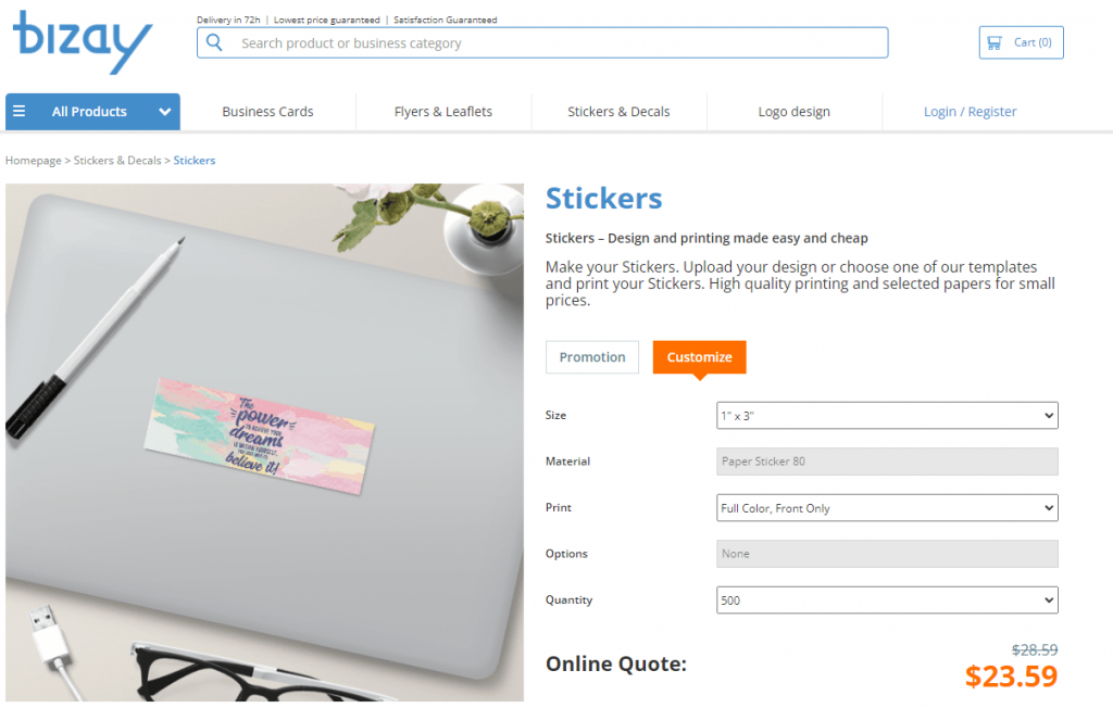 Bizay Bulk Sticker Printing Website