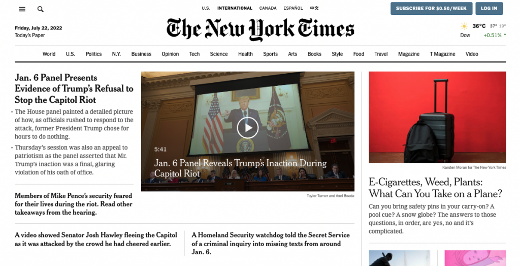 New York Times Website Design