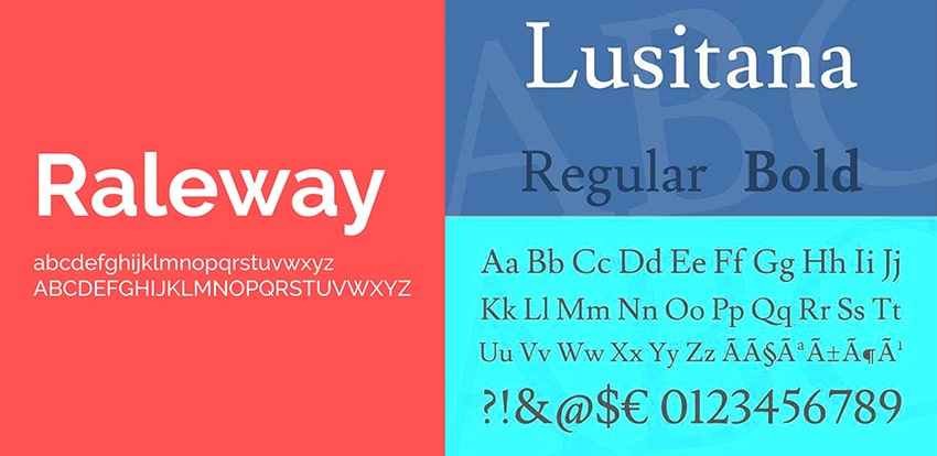 Lusitana And Raleway Font Pairing