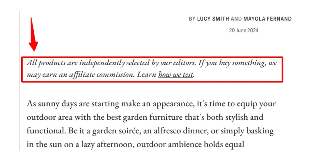 Affiliate Marketing Website Disclosure Example