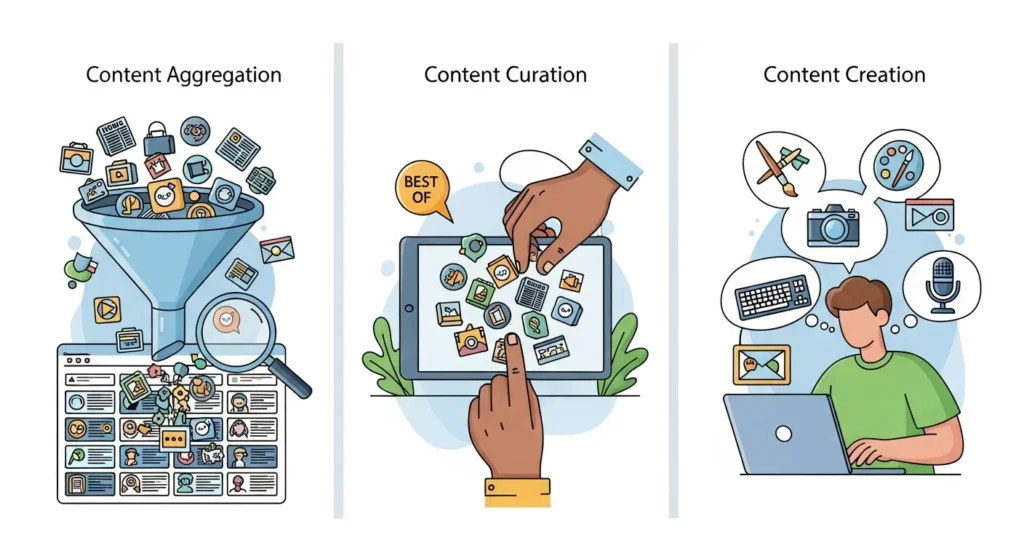 Content Curation Vs. Aggregation Vs. Creation