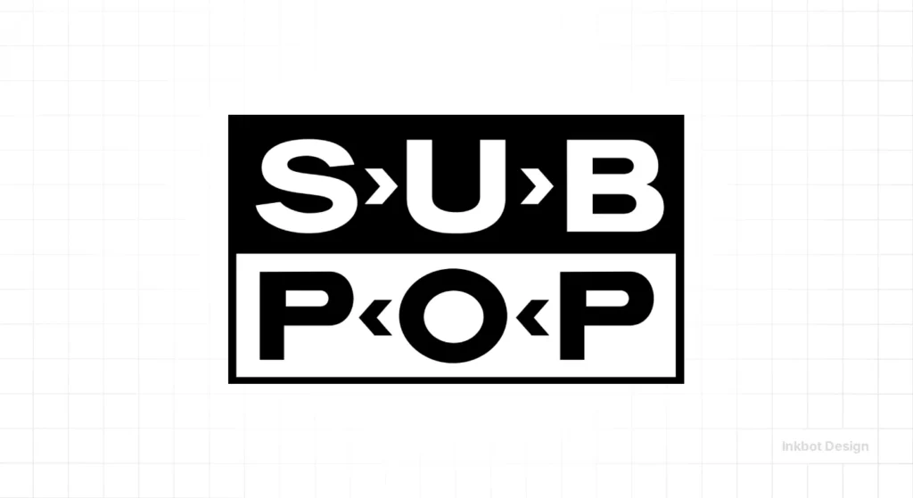 Sub Pop Logo: Bold White S U B Above P O P On A Black-And-White Two-Panel Layout.
