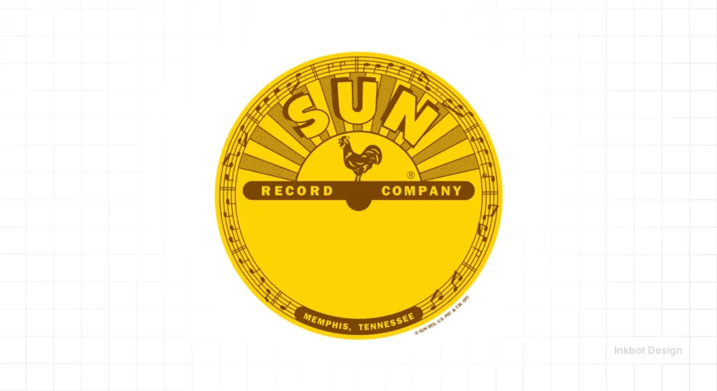 Sun Records Company Circular Yellow Logo With A Rooster And Sun Arch At Top And Record Company Bar, Memphis, Tennessee.