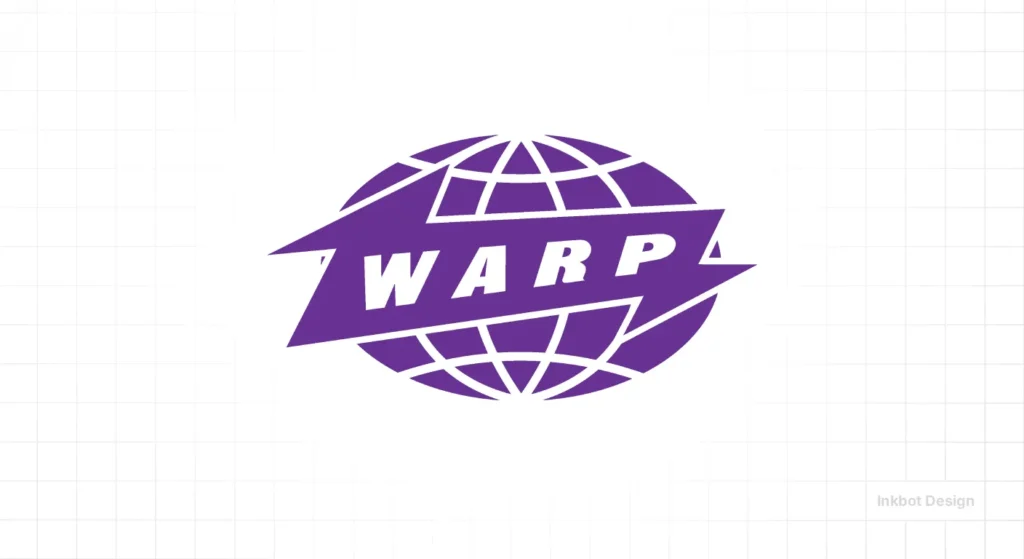 Purple Globe With White Grid Lines And A Diagonal Purple Banner Reading Warp.