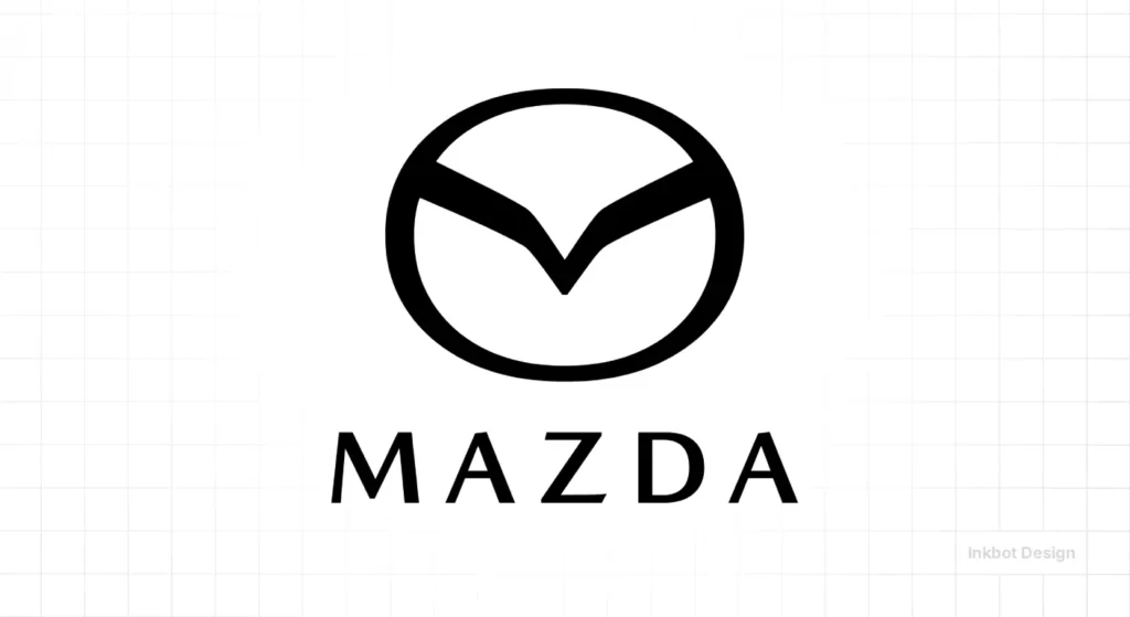 Mazda Logo, Circular Emblem With A Stylized M And The Word Mazda Beneath.