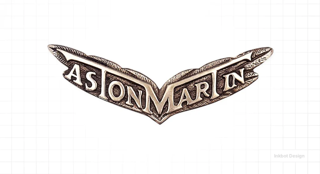 Bronze Winged Aston Martin Emblem With The Words Aston Martin Across The Center.