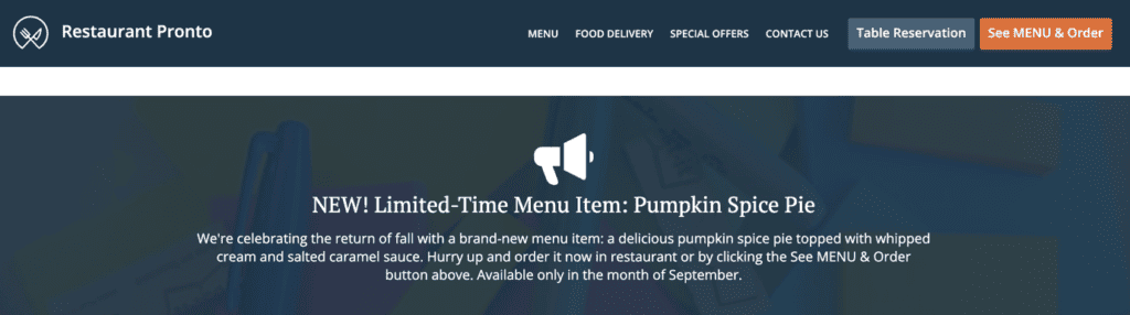 Restaurant Website Announcements
