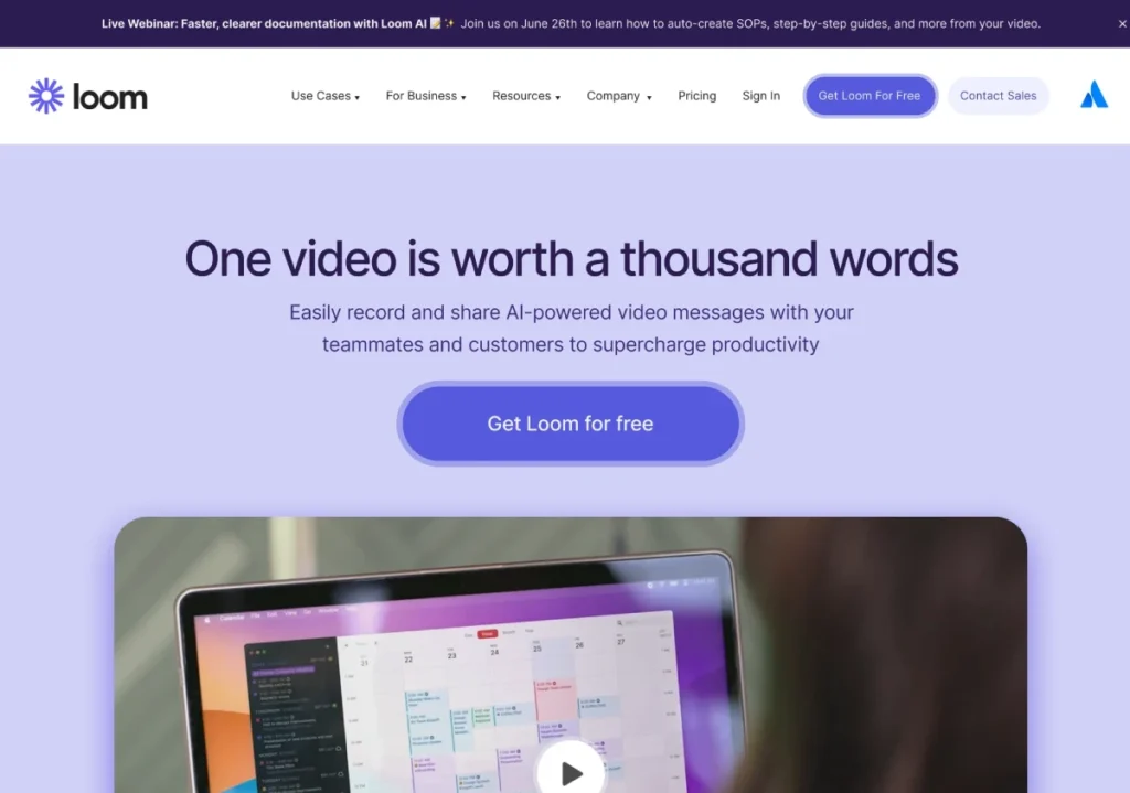Video Centric Landing Page Loom - Web &Amp; Product Design