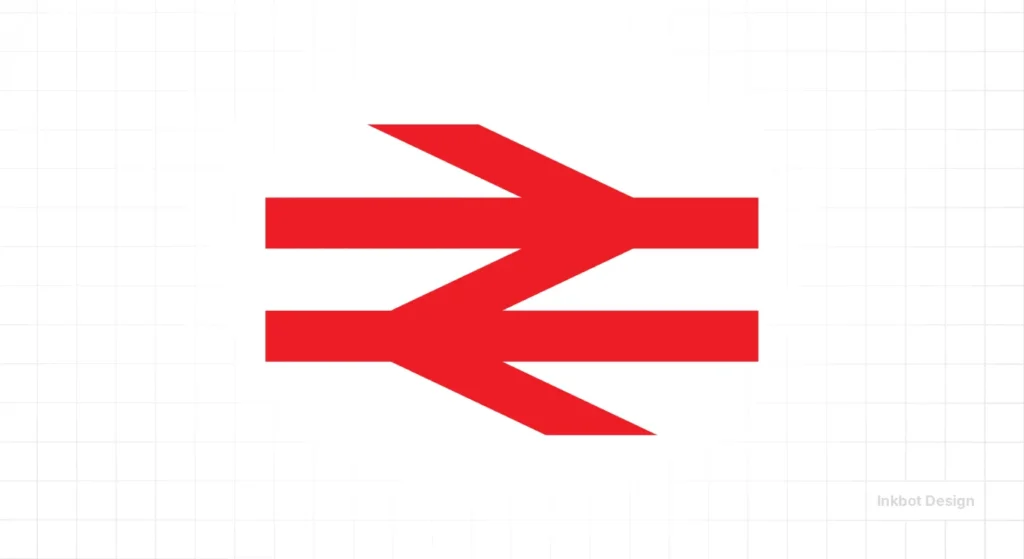 Inkbot Design Red Geometric Emblem With Three Horizontal Bars And Angular Connectors.