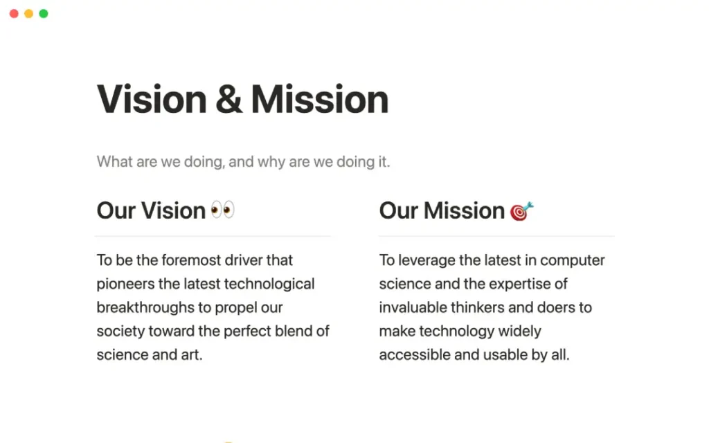 Company Mission And Vision Examples