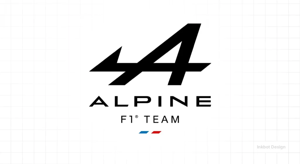Alpine F1 Team Logo Bold Geometric 44 Mark With Alpine And F1 Team Blue And Red Chevrons Inkbot Design Watermark.