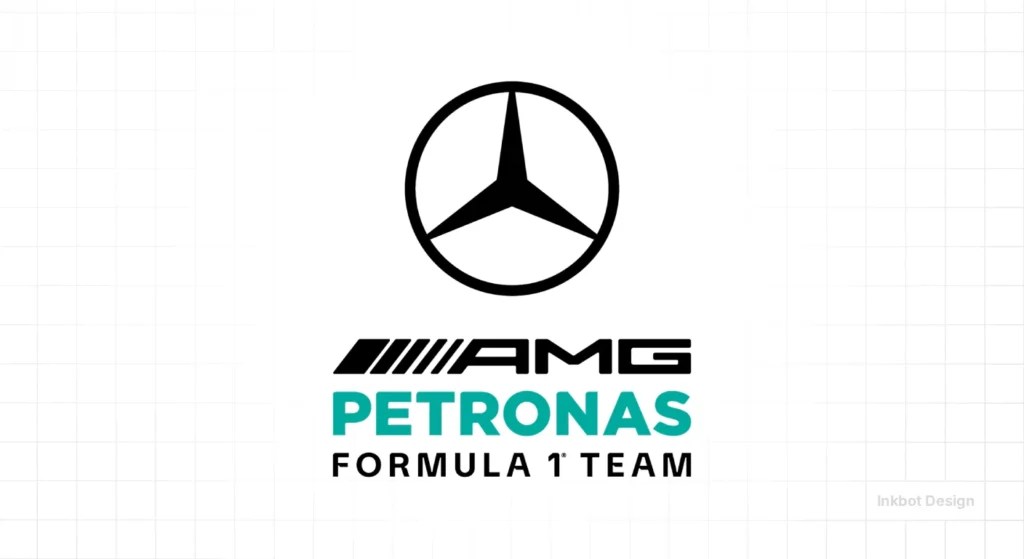 Mercedes-Amg Petronas Formula 1 Team Logo, Black Mercedes Star With Amg Petronas Formula 1 Team In Teal.