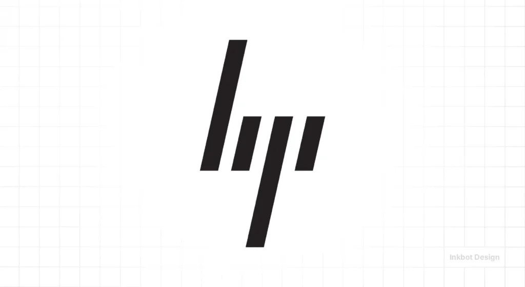 Hp Inc. Minimalist Logo With Diagonal Strokes Across A White Grid Background.