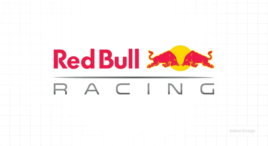 Red Bull Racing Logo Featuring Two Red Bulls Flanking A Yellow Circle, Red Bull Wordmark And Racing In Gray.