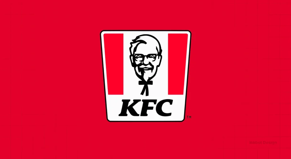 Kfc Logo Featuring A Bold, Black-And-White Stylized Portrait Between White Panel And Red Vertical Bars.
