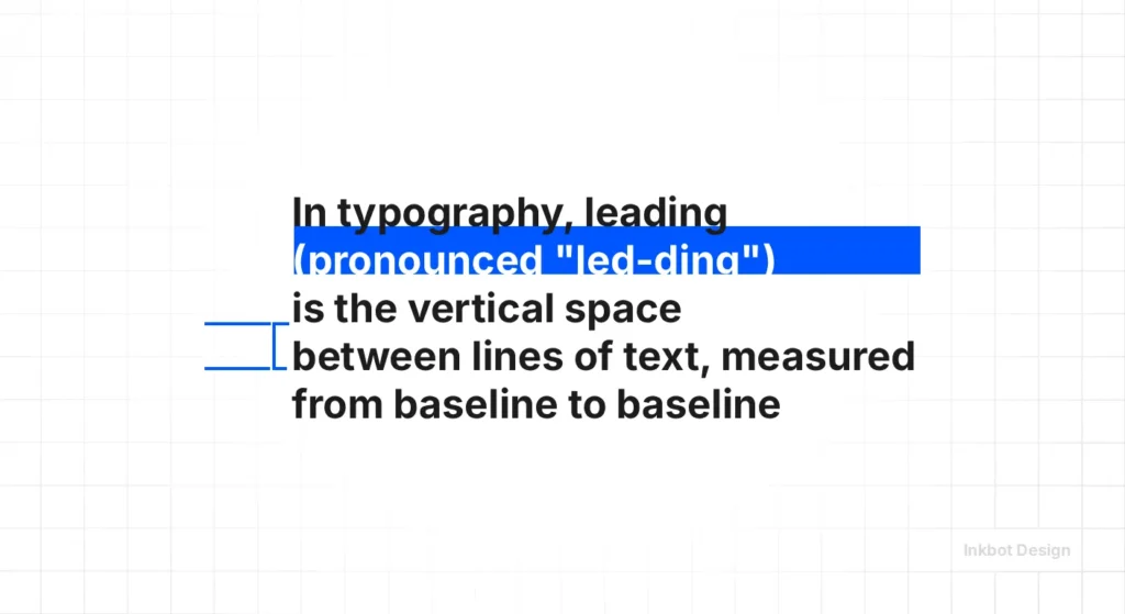 Typography Leading Definition With A Blue Highlight Over The Word Leading, Faint Inkbot Design Watermark.