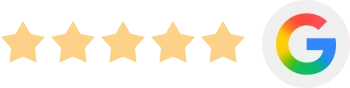 Google five-star rating badge with a multicolor G logo.