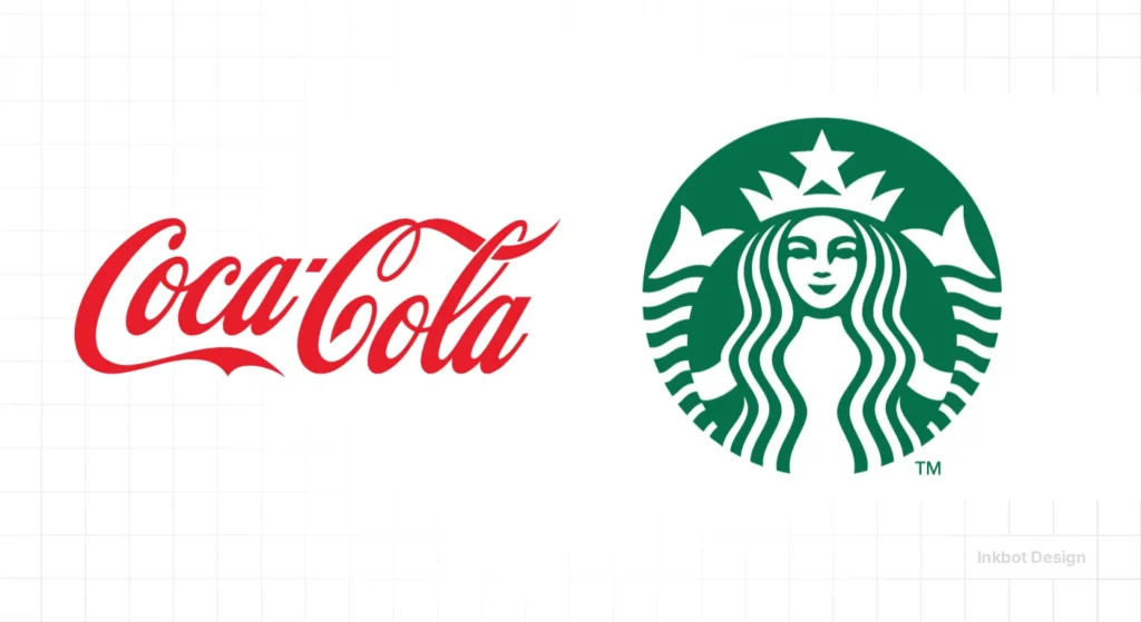 Coca-Cola Logo In Classic Red Script Beside A Green Circular Mermaid Emblem.