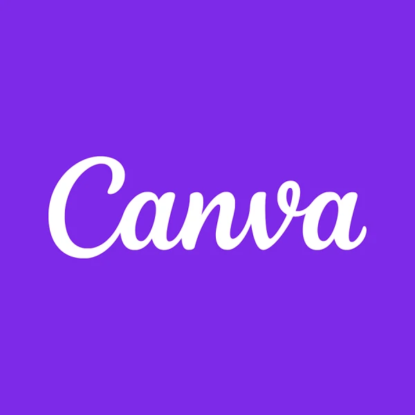 Canva Logo, White Cursive Wordmark On A Solid Purple Background.