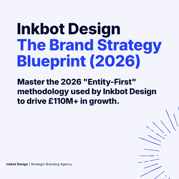 Inkbot Design The Brand Strategy Blueprint (2026); Bold Blue, Modern Typography With Descriptive Subtitle And Partial Sunburst Graphic.